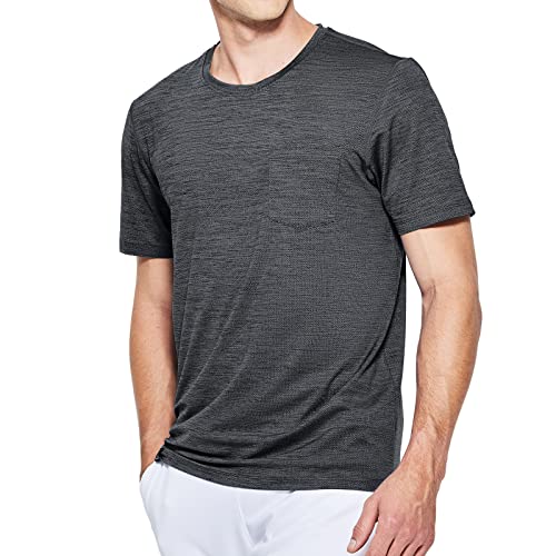 Haimont Pocket Tee Shirts For Men Short Sleeve, Lightweight Running Shirt Dry Fit Moisture-Wicking Breathable Polyester, Heather Grey, Xx-Large #TOP6
