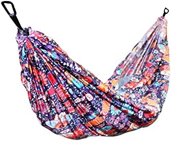 Peake Trading Co. Bohemian Pattern Tree Hammock - Single Hammock for Camping Hiking Travel Backpacking Survival - Lightweight Yet Heavy Duty Parachute Nylon - Outdoor Gear with Tree Straps, Purple