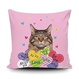 GABSHAIM Maine Cooncat Cat Dog Pink Hearts Pillow Cover Valentines Day Anniversary Wedding Cushion Case Pillowcase 18X18 Inch Canvas Double Side