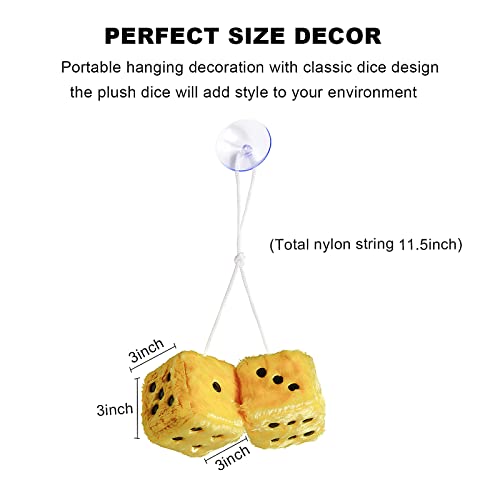 Giveme5 3 Inch Pair Of Retro Square Mirror Hanging Couple Fuzzy Plush Dice With Dots For Car Interior Ornament Decoration (Yellow) #TOP3
