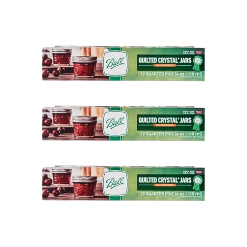 Ball 4-Ounce Quilted Crystal Jelly Jars with Lids and Bands, Set of 12-3 Pack (Total 36 Jars)