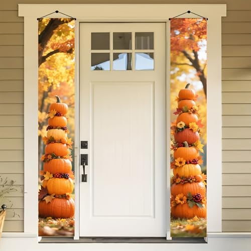 BlissYard Fall Door Banner Pumpkin Tower 12x71 Inch Polyester Vertical