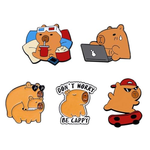 Tomedeks 5 Pcs Capybara Enamel Pins,Cute Pins,Cute Capybara Cartoon Pins Lapel Pin Set,Capybara Gifts,Cartoon Cappy Brooches Badge for Clothes Jackets Jackets Backpack