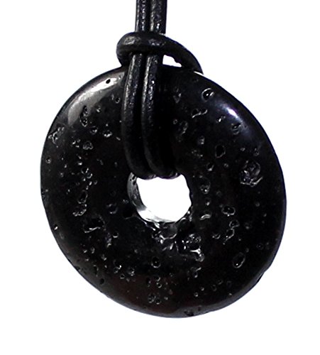 Preisvergleich Produktbild Lava Donut Anhänger 30 mm mit Lederband, Edelsteindonut Kettenanhänger