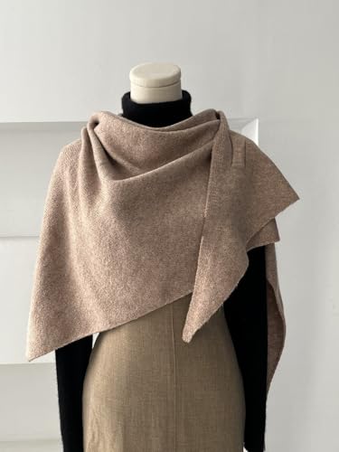AOMEXAGA Knitted Shawl Wrap for Women Soft Warm Triangle Winter Scarf Cape Poncho Open Front Cozy Pashmina Fall Fashion 2026 (Solid Camel) — view 5