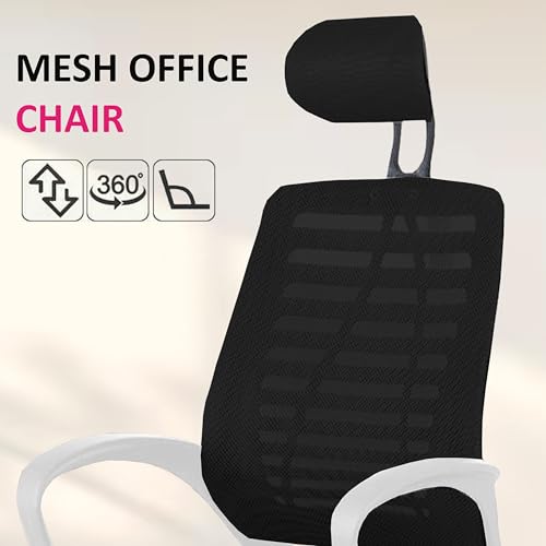 Image of Casa Copenhagen,Mesh Office Desk Chair,Rocking Chairs Ergonomic Computer Chair Adjustable High with Headrest and Comfortable Armrest Swivel Chair - Black Stone & White Handle