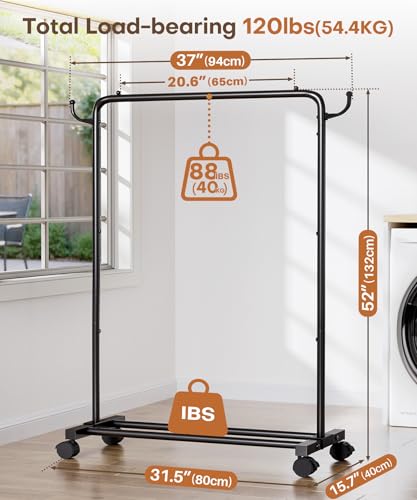 image for Homde Rolling Clothes Rack with Hooks: Standing Garment Storage for In