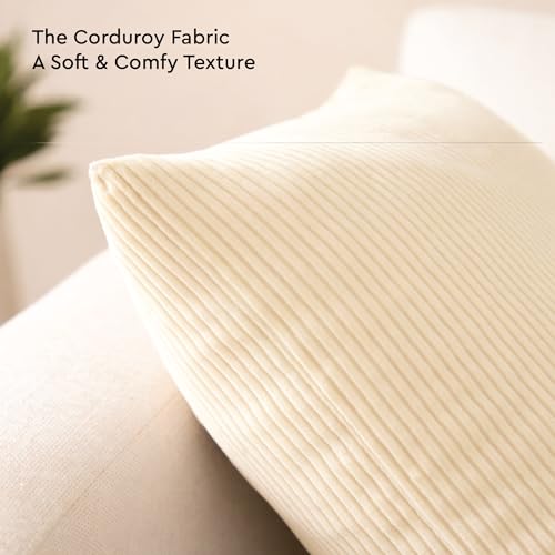 Image of Encasa XO Corduroy Cushion Covers, No Inserts, Set of 2, Cream