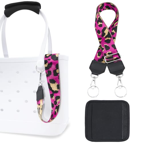 Image of Strap Wrap for Bogg Bag, Accessory for Bagg Bag, With Adjustable Shoulder Leopard Print Crossbody Strap, Black Handle Wrap Protector and Metal Buckle(Style 7)
