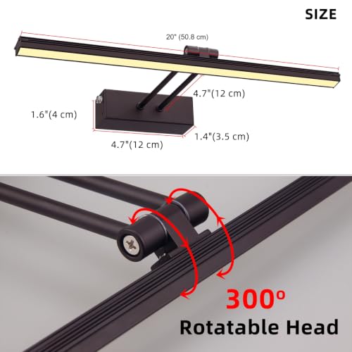 Image of HEAGEERO Picture Light,20in Wall Light,5000mAh Art Light | Remote Timer and Dimmable Wall Sconces,Painting Light for Display,Artwork,Portrait,Gallery-Black