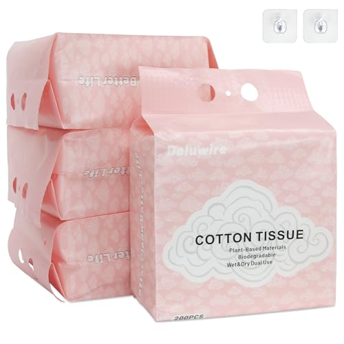 Deluwire 200 x 4 toallas faciales desechables, ultra suaves y gruesas, toallitas de limpieza facial, sin pelusa y suaves para pieles sensibles, toallas desmaquillantes sin fragancia (paquete de 4