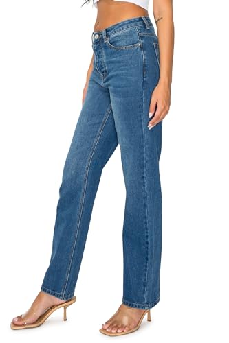 KHAKI & BLUE Women’s Denim Jeans – High Waisted Straight Leg Pants with Button Down Closure2
