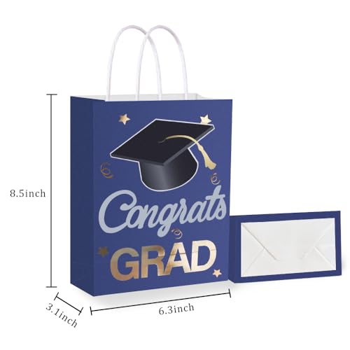 Image of 12 Pieces Graduate Gift Bags, Graduation Party Decorations (Blue Gold) | Graduation Party Favor Gifts Wrapping Bags for Graduation Season Theme Party Supplies
