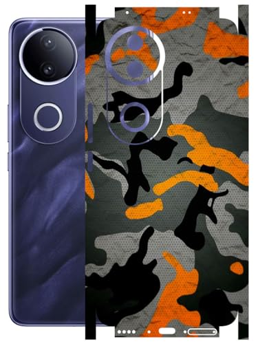 Image of AtOdds - Full Body Back Screen Guard Protector Film - Lamination Wrap Skin Sticker Compatible with VIVO T4R (5G) | Scratchproof Matte Finish (Design - Orange Camo)