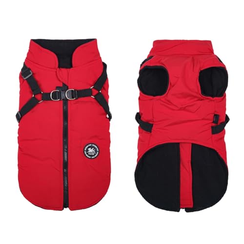 Norbi Dog Winter Jacket with Built-in Harness, Waterproof Windproof Cold Weather Coat for Small Medium Large Dogs, Warm Puffer Vest for Small Dogs Like Chihuahua, Dachshund, Yorkie(Red, XL)