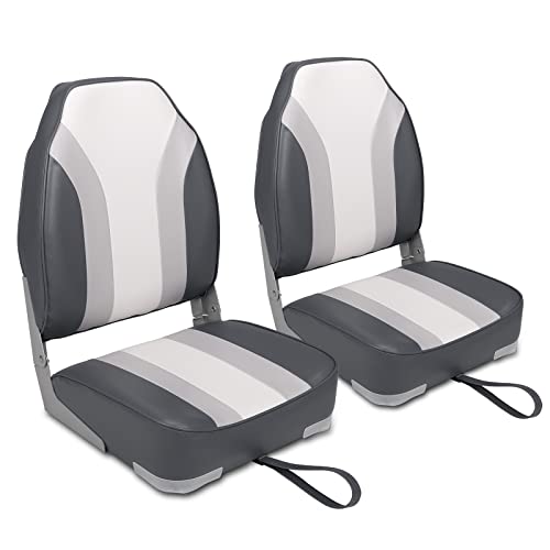 Leader Accessories A Pair of Elite Low/High Back Folding Fishing Boat Seat (2 Seats) (Light Grey/Charcoal/White)