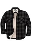 COEVALS CLUB Men's Flannel Jacket Sherpa Lined Quilted Cotton Snap Button Up Long Sleeve Shirts Jacket (Gray Black/L 15#)