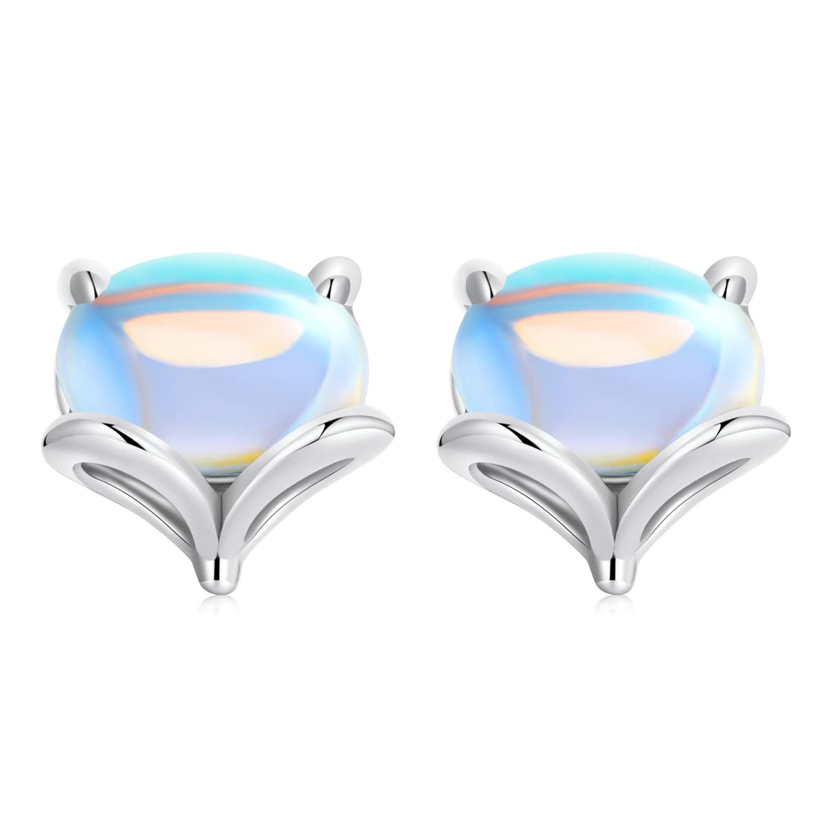 LLXYWJ Sterling Silber Schmuck, 925 Regenbogen-Mondstein-Niedlicher Fuchs-Ohrstecker für Damen, S925-Ohrstecker-Schmuck