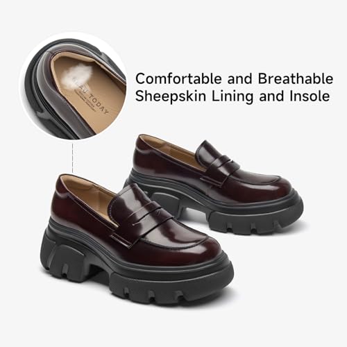 Image of BEAU TODAY Womens Platform Loafers, Leather Penny Loafer Shoes