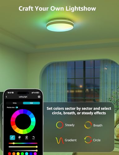 Lepro AI Smart Deckenlampe T1, Spracherkennung/Musik Sync, Deckenleuchte Dimmbar RGBCCT 24W 1800LM IP44 Wasserdicht, Personalisierter KI-Lichtdesigner, WiFi & Bluetooth, Kompatibel mit Alexa/Google