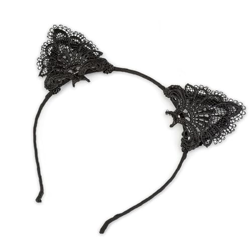 MUNSKT Dentelle Noire avec Oreilles de Chat pour Serre-tête oreilles de chat sexy en dentelle Halloween Pâques fêtes anniversaires