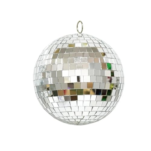 Palla da discoteca a specchio 8 cm, argento/oro/rosso, ornamento appendere, luce palcoscenico, palla di vetro rotante, riflettente e luminosa(Silver)