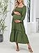 CUPSHE Women's Maternity Maxi Dresses Square Neck Smocked Baby Shower Long Sleeve Ruffled Fashion Casual Fall Pregnancy Dress Olive Green, S