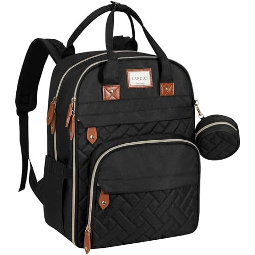 LANDICI Baby Changing Bag Backpack Large Nappy Changing Backpack Diaper Bags with Changing Mat Stroller Straps and Pacifier case Multifunction doll Changing Bag for Mum Dad Boy Girls Black