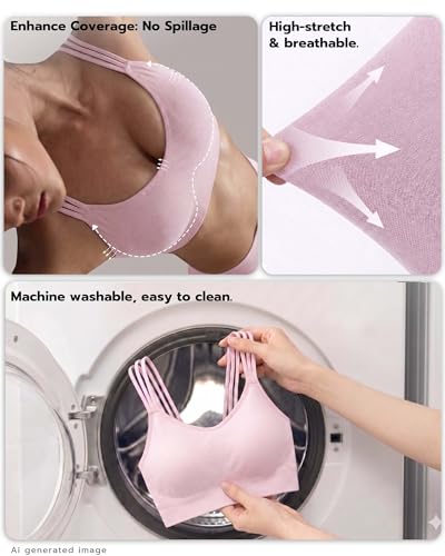 FITTIN Strappy Sports Bras for Large-Bust: 3-Strap Pressure Relieving - Zero Pressure 12H Comfort Low Support Backless Bra for Everyday Wear - Enhanced Coverage No Spillage - for Women A-D Cups White — view 4