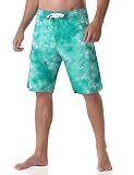 Nonwe Men's Quick Dry Printed Short Swim Trunks with Mesh Lining Swimwear Bathing Suits Green & White 34