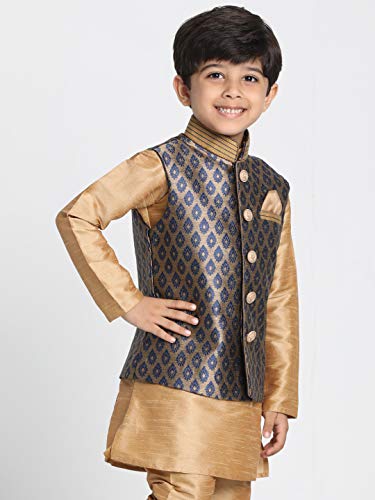 Image of VASTRAMAY Black Cotton Silk Blend Boys Nehru Modi Jacket