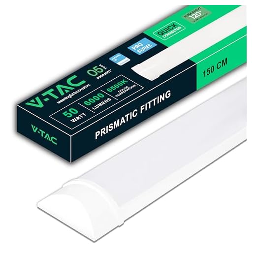 V-TAC Feuchtraumleuchte LED 150 CM - 50W - Samsung Chip - Rechteckige Lampe 6000 Lumen IP20 für Wand, Garage, Shop - LED Röhre - Prismatische Deckenleuchte LED - Licht 6500K Kaltweiß