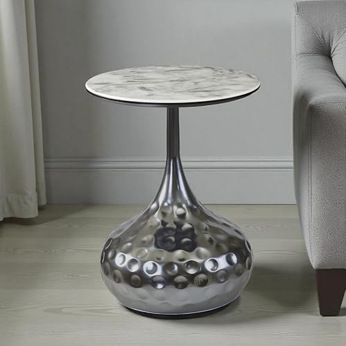 Image of The Attic Luna Marble Top End Table Round Modern Decor,Titanium