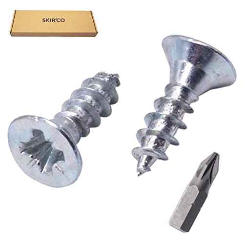 SKIR’CO (100 Stück) Verzinkter Stahl 3,5 x 10 mm Silberholzschrauben, Pozidriv Senkkopf, Spanplattenschrauben, PZ Vollgewinde (100, 3,5 x 10 mm)