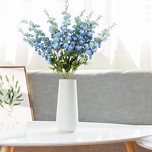 Jinwoe 4Pcs Blue Delphinium Artificial Flowers For Outdoors, 34'' Long Stem Faux Silk Delphinium Lifelike Flowers, Fake Bouquets Flower For Tall Vase Home Wedding Kitchen Office Decor #TOP1