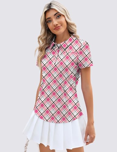 Image of TFSDOD Womens Golf Polo Shirts Collared Short Sleeve T Shirt Lightweight Moisture Wicking Polo Casual 3 Buttons Outfits