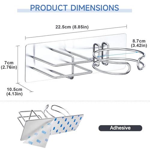 XILIMEN Hair Dryer and Straightener Holder Wall Mounted, Self Adhesive Metal Blow Dryer and Flat Iron Curler Storage Organiser Stand for Dressing Table Bathroom (Silver) - Image 4
