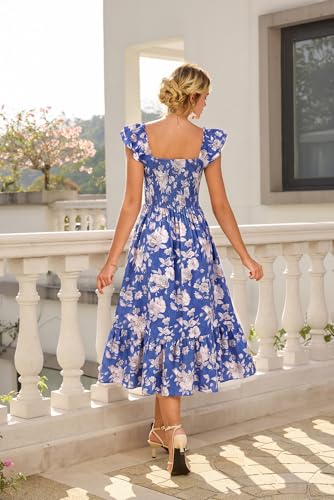 Image of GRACE KARIN Women's Summer Floral Maxi Dress 2026 Ruffle Sleeve Smocked Sundress Flowy Wedding Guest Long Dresses with Pocket