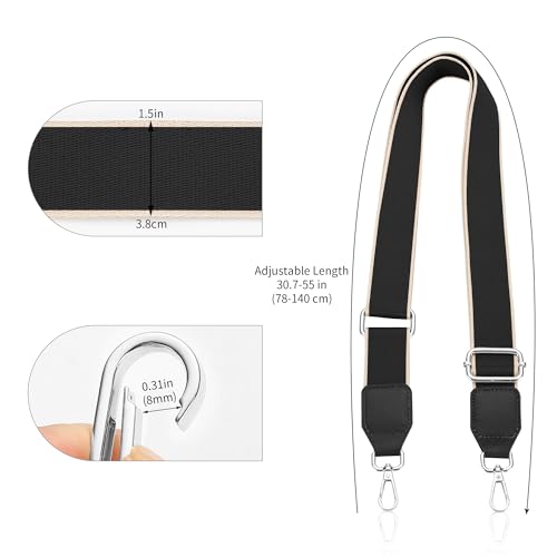 Image of Hamdecro Purse Straps Replacement Crossbody, Universal Wide Shoulder Strap for Bags Adjustable Straps for Handbags, Silver Buckle - Black
