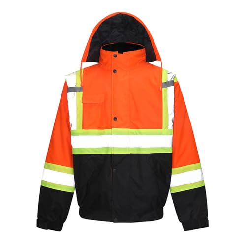 Wkldjf Chaquetas reflectantes de alta visibilidad con aislamiento de diseño a prueba de salpicaduras para hombre con múltiples bolsillos