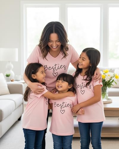 Besties Matching Mommy and Me Outfits Mom Daughter Shirts Mothers Day Outfits Mama Mini Clothing (S, Pink)