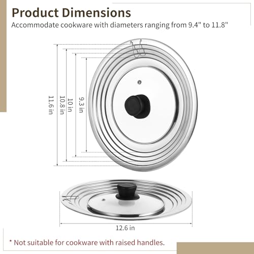 Tapa universal para sartenes y ollas de acero inoxidable con cubierta de vidrio ajustable 4