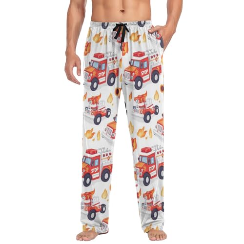 Cartoon Red Fire Truck Pajama Pants Flash Light Men's Pajama Bottoms Lounge Sleepwear PJs Casual Lightweight Sleep Pants L3