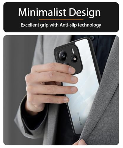 Image of WOW IMAGINE Shockproof Hybrid Back Cover for Redmi Note 14 SE 5G | Redmi Note 14 5G | Hard Slim fit Back Case | PC & TPU | Clear Transparent Case - Black