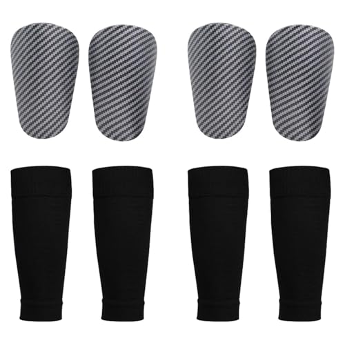 KOMBET 2 Pares De Leggings De Fútbol con Patrón De Fibra De Carbono, 2 Pares De Calcetines Deportivos, Mini Leggings A Prueba De Golpes, Calcetines De Fútbol Antideslizantes Transpirables para Niños.