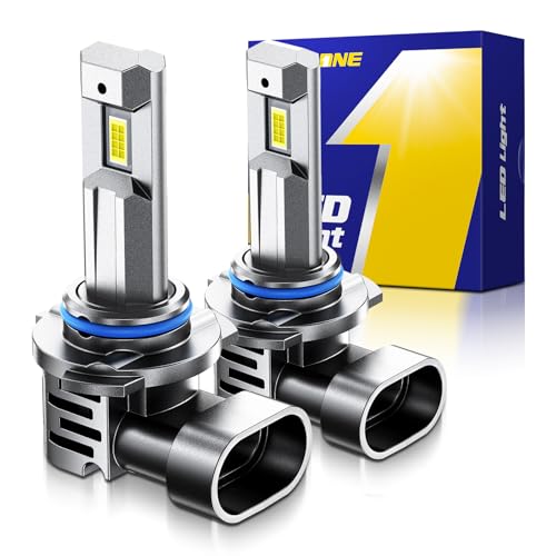 AUTOONE 9006/HB4 LED Bulbs 50000LM 1000% Ultra Bright Real 1:1 Halogen Size 6500K Cool White Plug and Play Easy Installation Fog/Driving Light Bulb with Cooling Fan CANBUS Ready Pack of 2
