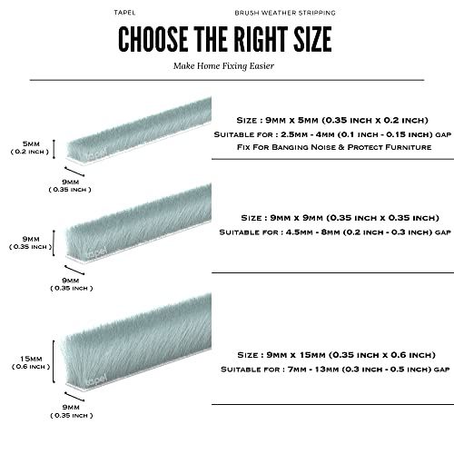 Tapel Brush Weather Stripping With 3M 9448 Adhesive - Super Strength Sealant Weather Temperature Resistant - Draught Excluder Sealing Strip For Window, Doors, Garage - 16Ft(L) X 0.35In(W) X 0.35In(T) #TOP5