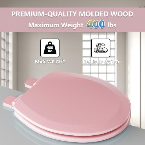 Image of Angol Shiold Slow Close Wood Toilet Seat(Pink, Round 16.5'')