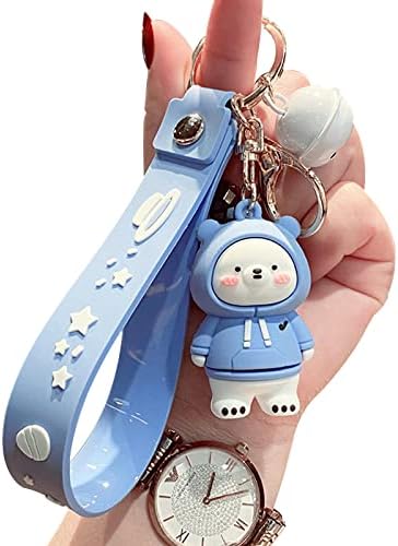 YISONME Cute Bear Keychain Bear Key Ring,PVC Lanyard Bag Car Key Accessories Friendship Gifts for Women Men (blue)