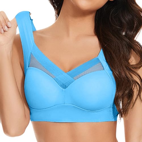 Generisch Conjunto de bralette inalámbrico para mujer, de talla grande, cómodo para dormir, sujetador sin costuras para ropa de dormir en casa y relajación, body para mujer, azul celeste, 4XL